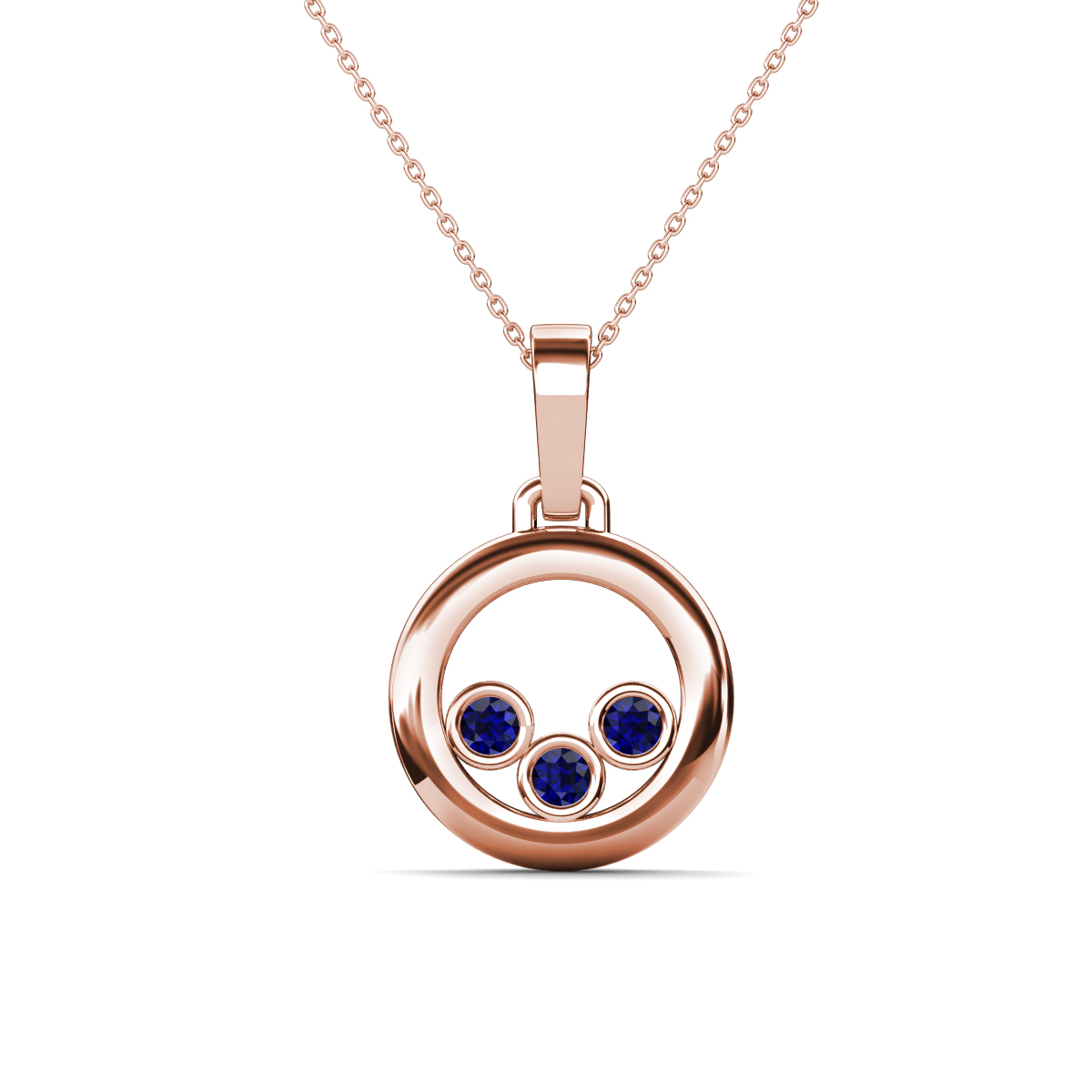 Oriya Blue Sapphire Open Circle Women Three Stone Pendant Necklace 
